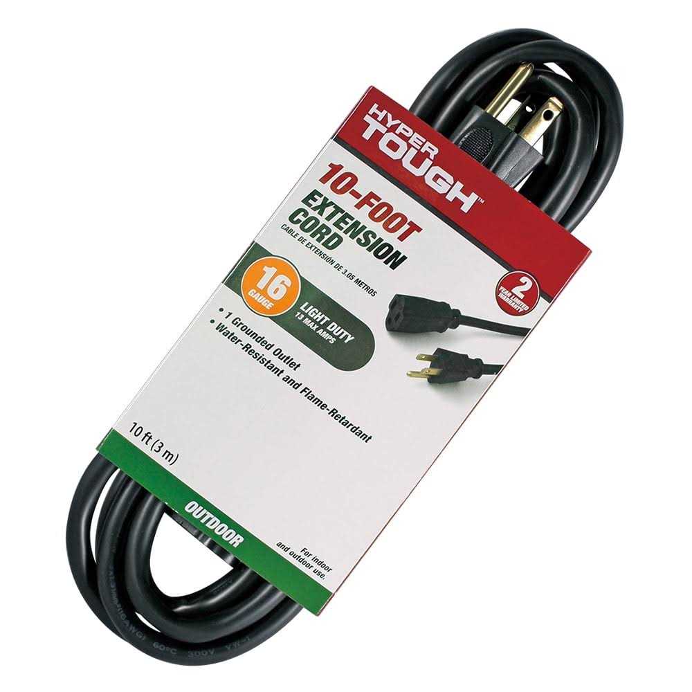 Hyper Tough 16awg 3 Prong Black Outdoor Single Outlet Extension Cord - Zenithce