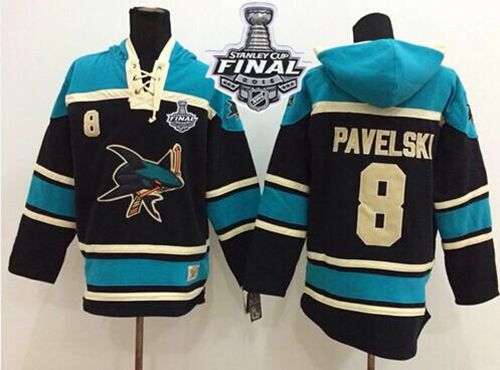Sharks #8 Joe Pavelski Black Sawyer Hooded Sweatshirt 2016 Stanley Cup Final Patch Stitched Jersey - Zenithce