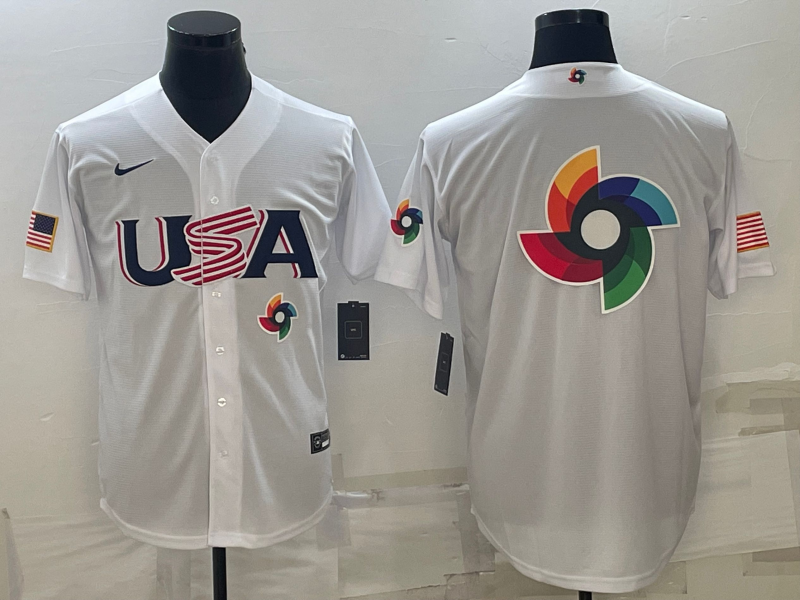 USA 2023 White World Big Logo With Patch Classic Stitched Jersey - Zenithce