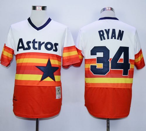 Mitchell And Ness Astros #34 Nolan Ryan White Orange Stitched Throwback Jersey - Zenithce