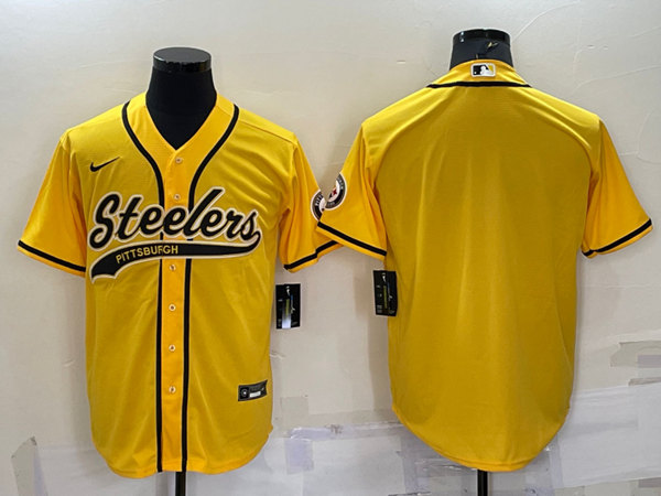 Pittsburgh Steelers Blank Yellow With Patch Cool Base Stitched Baseball Jersey - Zenithce