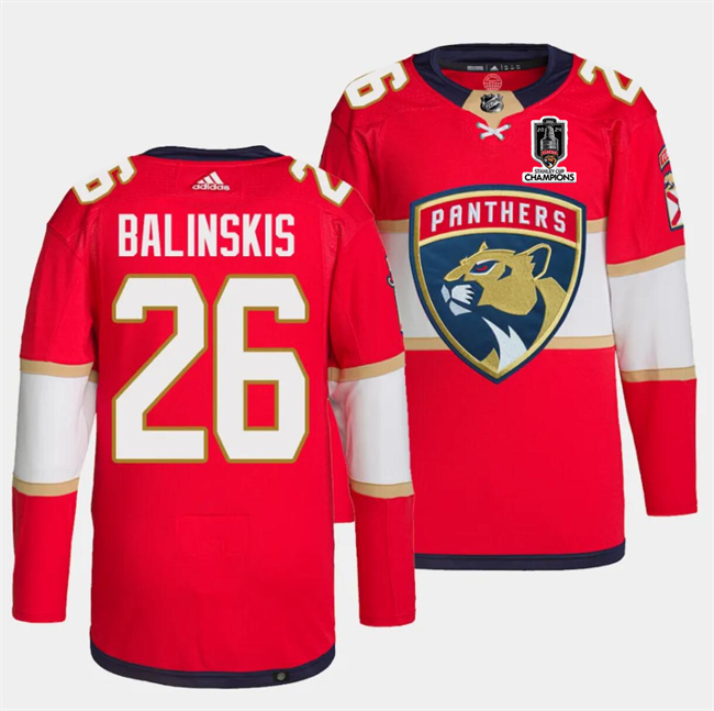 Florida Panthers #26 Uvis Balinskis Red Home 2024 Stanley Cup Champions Stitched Jersey - Zenithce