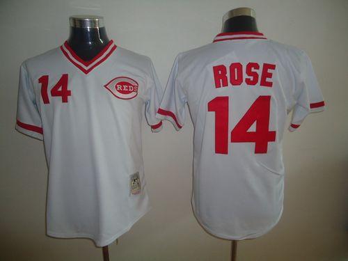 Mitchell And Ness Reds #14 Pete Rose Stitched White Throwback Jersey - Zenithce