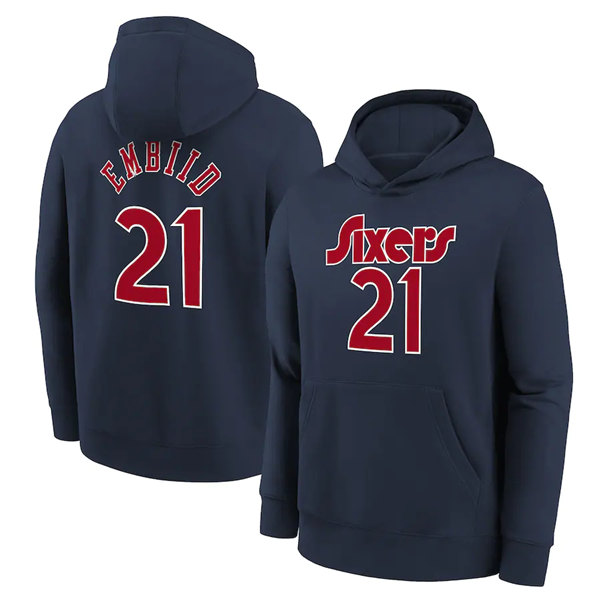 Philadelphia 76ers #21 Joel Embiid Navy Pullover Hoodie - Zenithce