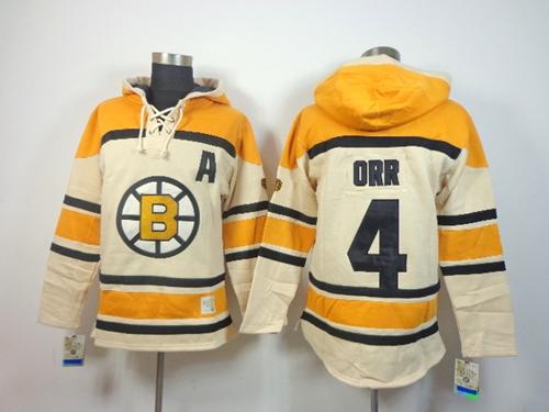 Bruins #4 Bobby Orr Cream Sawyer Hooded Sweatshirt Stitched Jersey - Zenithce