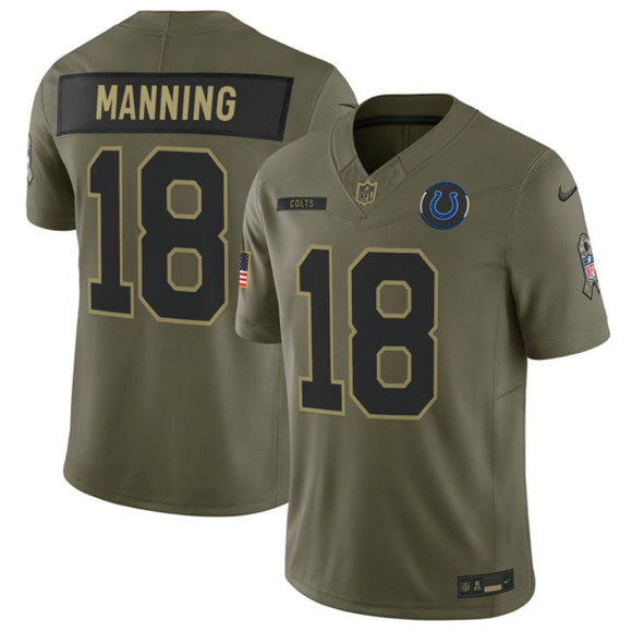 Indianapolis Colts #18 Peyton Manning Olive 2025 Salute to Service Limited Stitched Jersey - Zenithce