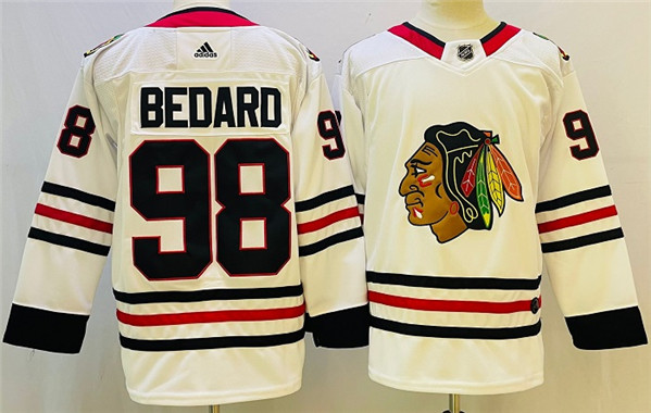 Chicago Blackhawks #98 Connor Bedard White Black Stitched Jersey - Zenithce