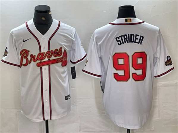 Atlanta Braves #99 Spencer Strider White Gold World Series Champions Cool Base Stitched Jersey - Zenithce