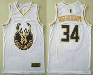 Milwaukee Bucks #34 Giannis Antetokounmpo White Golden Swingman Stitched Jersey - Zenithce