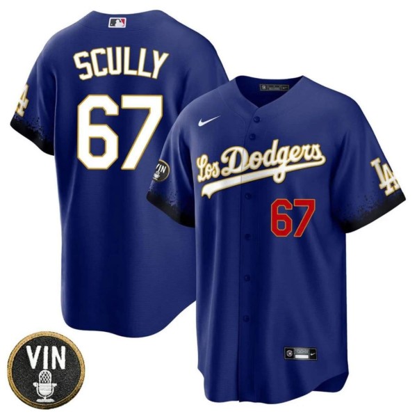 Los Angeles Dodgers #67 Vin Scully Blue 2022 White Vin Scully Patch Cool Base Stitched Baseball Jersey - Zenithce