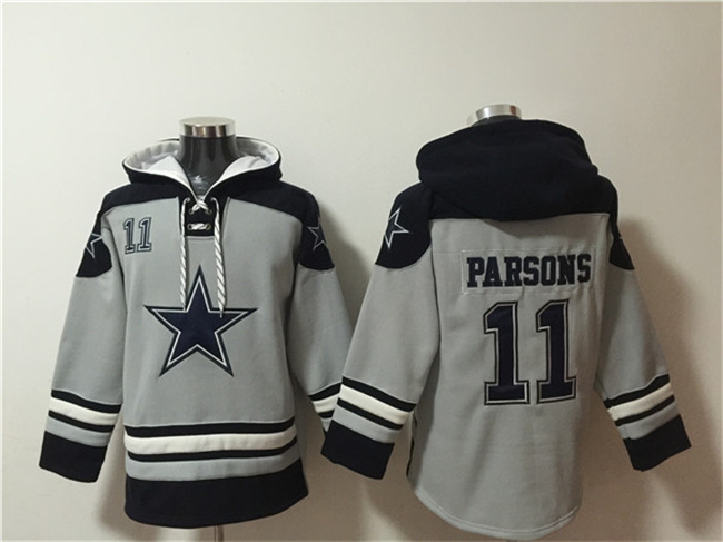 Dallas Cowboys #11 Micah Parsons Gray Ageless Must-Have Lace-Up Pullover Hoodie - Zenithce