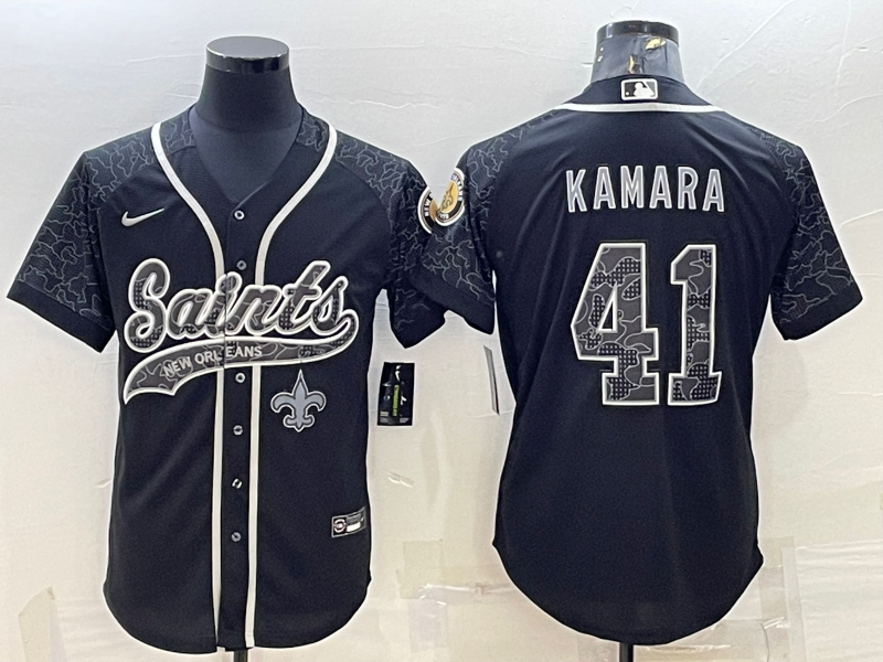 New Orleans Saints #41 Alvin Kamara Black Reflective With Patch Cool Base Stitched Baseball Jersey - Zenithce