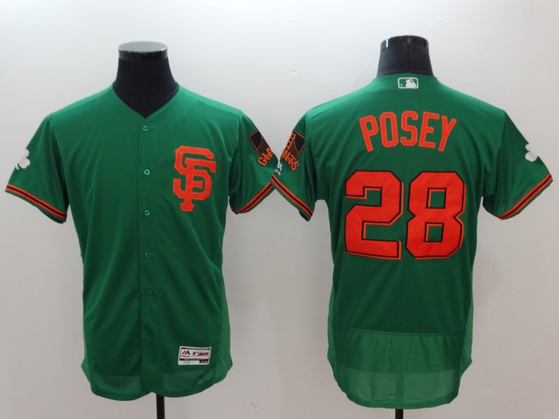 San Francisco Giants #28 Buster Posey Green St Patrick's Day Flexbase Stitched Jersey - Zenithce