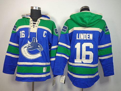 Canucks #16 Trevor Linden Blue Sawyer Hooded Sweatshirt Stitched Jersey - Zenithce