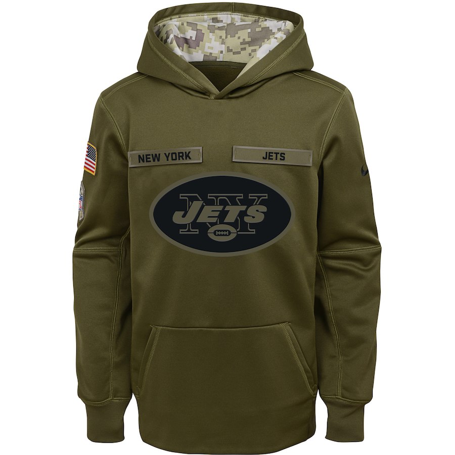 Youth New York Jets Olive Salute To Service Pullover Performance NFL Hoodie - Zenithce