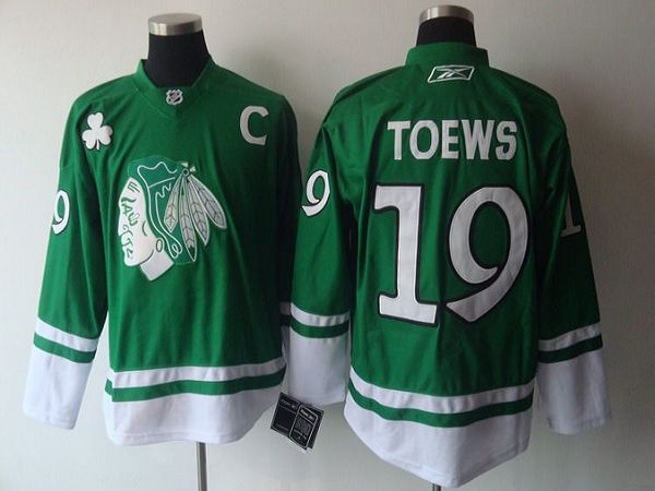 Blackhawks #19 Jonathan Toews Green St. Patty's Day Stitched Jersey - Zenithce