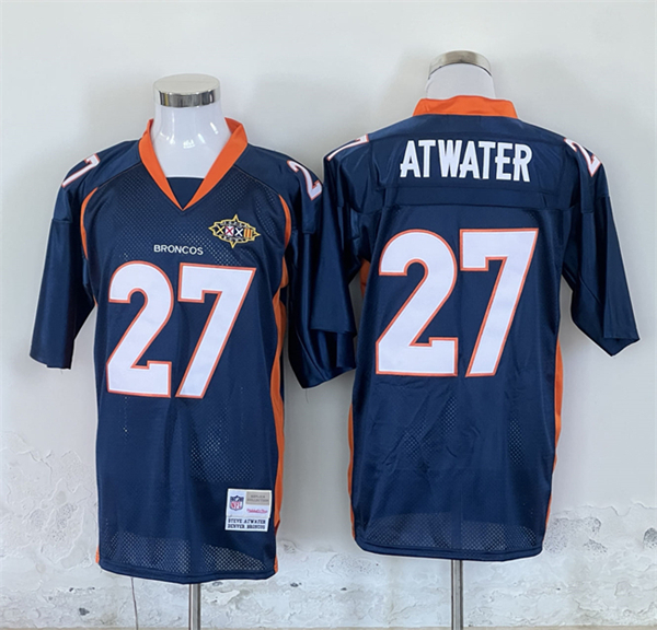 Denver Broncos #27 Steve Atwater Mitchel Ness Navy With Super Bowl Patch Throwback Stitched Jersey - Zenithce