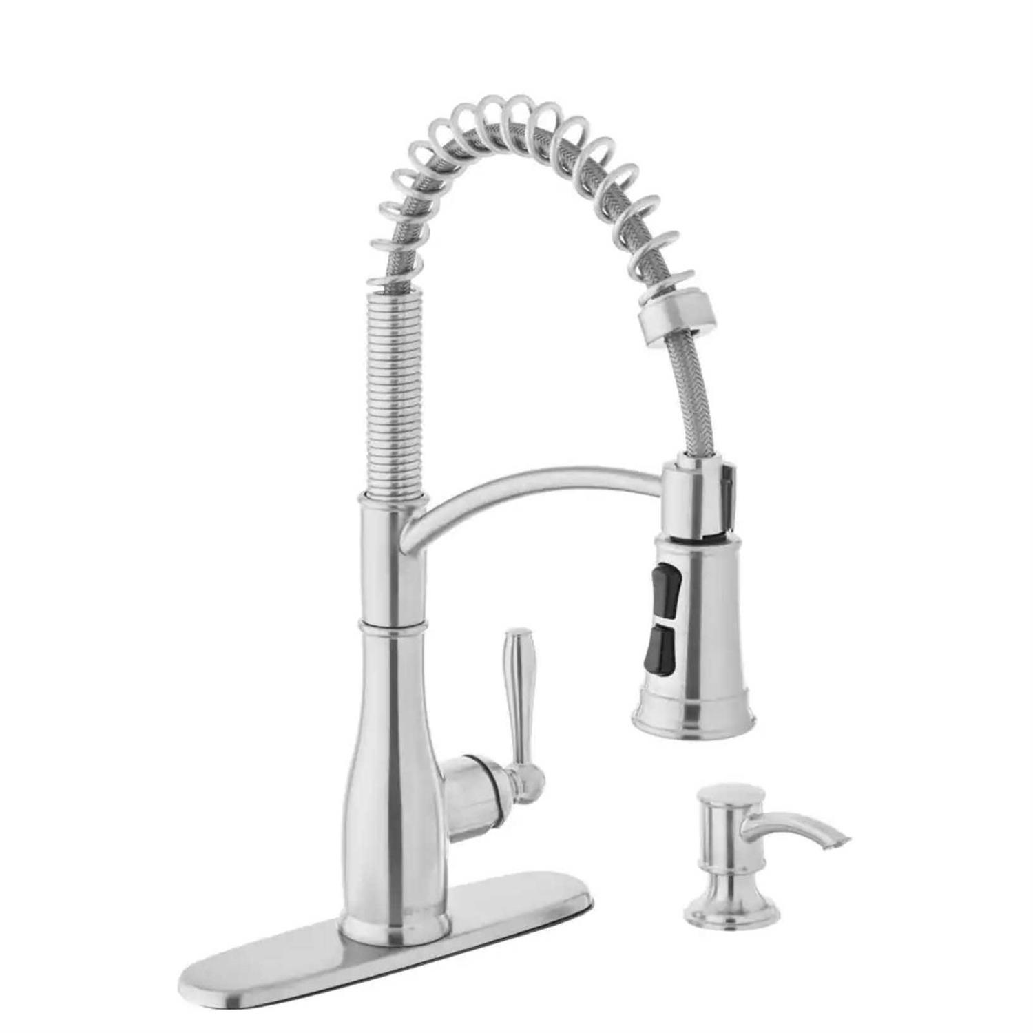 Glacier Bay Mandouri Single-Handle Spring Neck Pull-Down Kitchen Faucet with Soap Dispenser - Zenithce