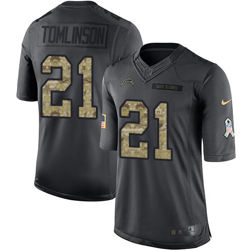Chargers #21 LaDainian Tomlinson Black Stitched Limited 2016 Salute To Service Nike Jersey - Zenithce