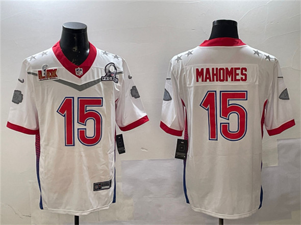 Kansas City Chiefs #15 Patrick Mahomes White 2025 Super Bowl LIX Patch Pro Bowl Vapor Limited Stitched Jersey - Zenithce