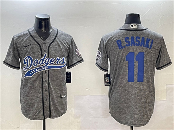 Los Angeles Dodgers #11 Roki Sasaki Gray With Patch Cool Base Stitched Jersey - Zenithce