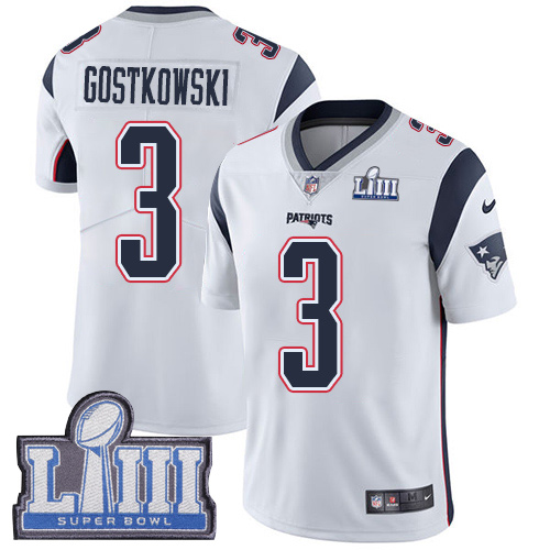 New England Patriots #3 Stephen Gostkowski White Super Bowl LIII Vapor Untouchable Limited Stitched Jersey - Zenithce