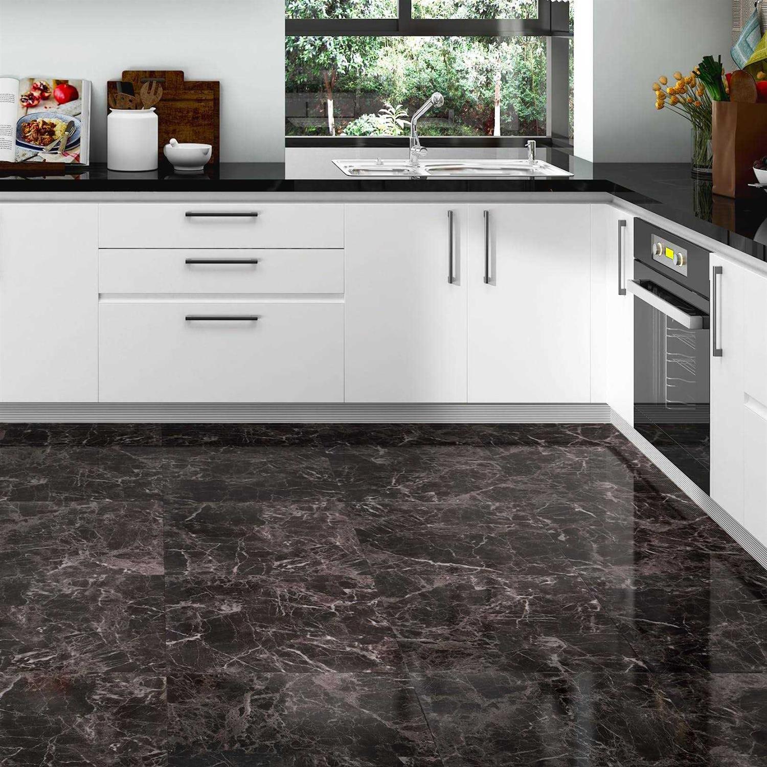 Westick Black Peel and Stick Floor Tile Waterproof Bathroom Vinyl Peel and Stick Tiles Floor Stick on Floor Tile Peel and Stick Flooring - Zenithce