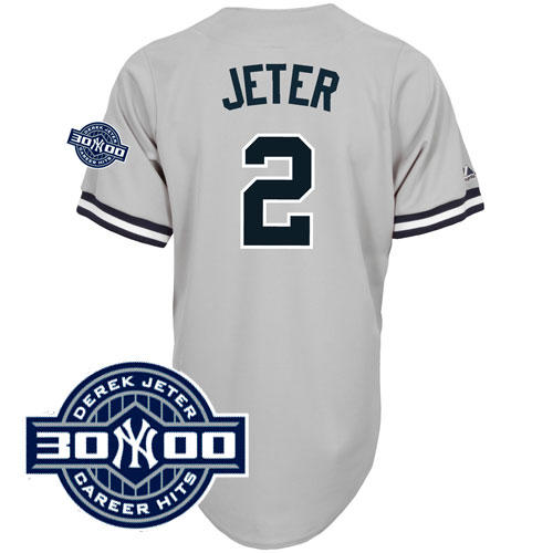 Yankees #2 Derek Jeter Grey W 3000 Hits Patch Stitched Jersey - Zenithce