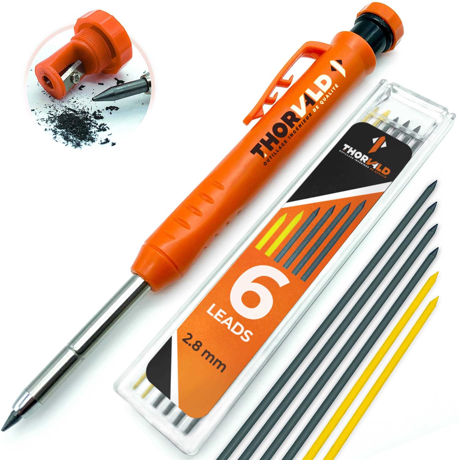 THORVALD Carpenter Pencils Set for Carpenter Incl. 7 Leads + Sharpener + Finger grip - Zenithce