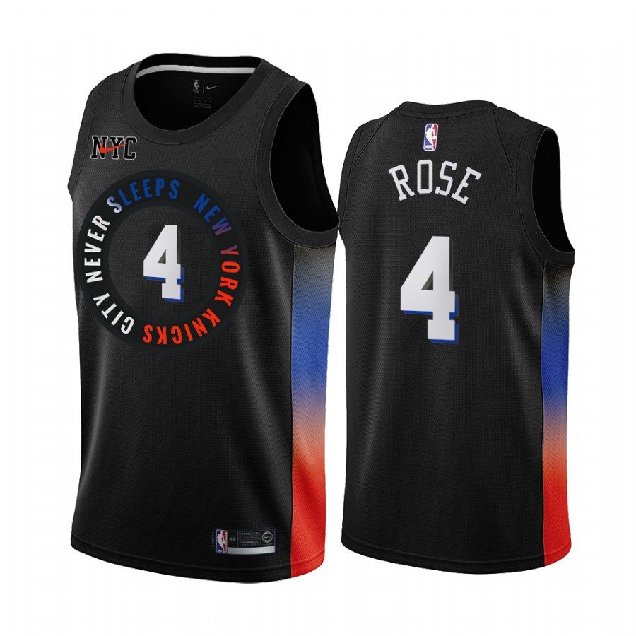 Knicks #4 Derrick Rose Black Swingman 2020-21 City Edition Jersey - Zenithce