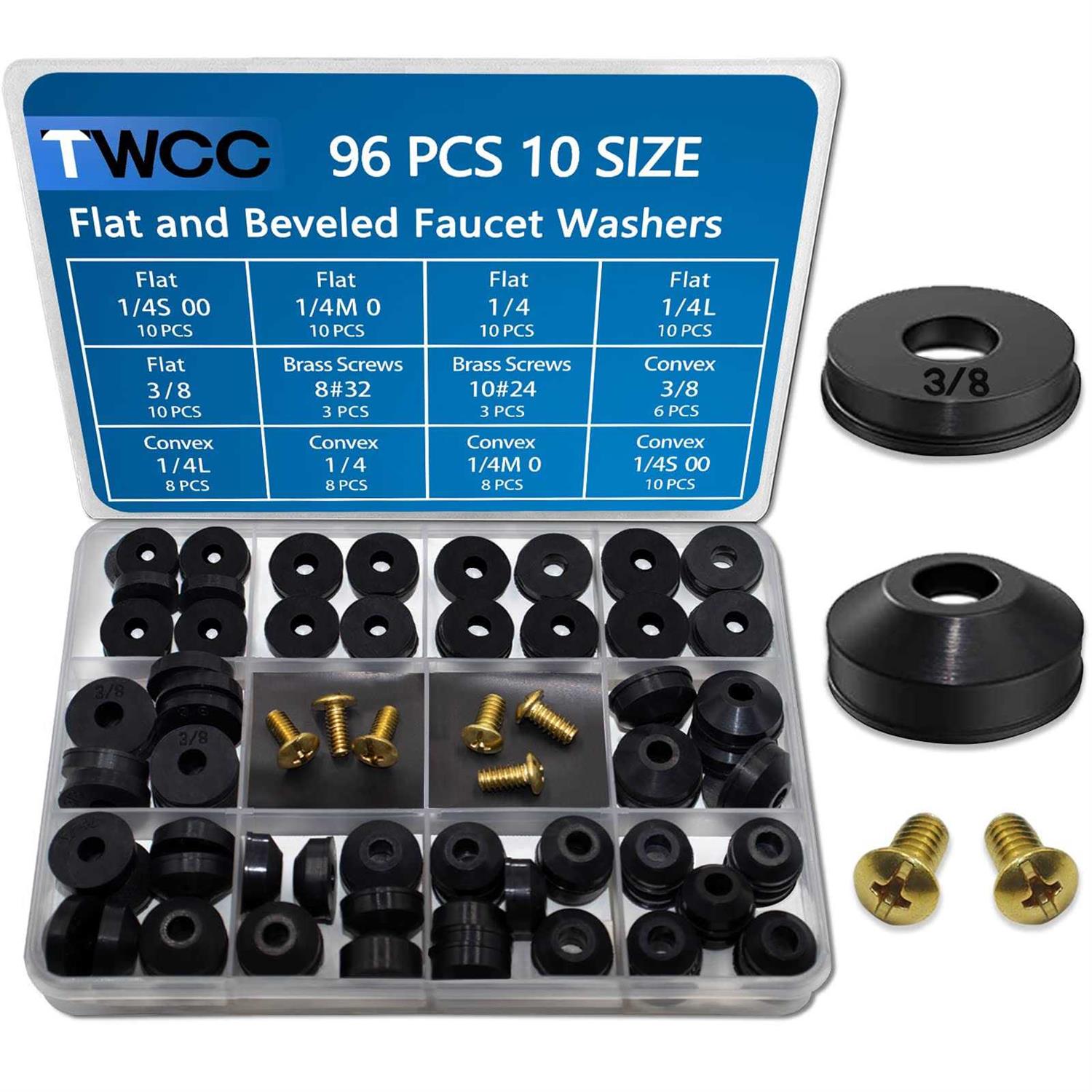 Xbvv 106 Pcs Faucet Washer Assortment Kit with Assorted Flat and Beveled Rubber Washers for Outdoor Garden Faucet Stem Leak Worn Replacement Repair - Zenithce