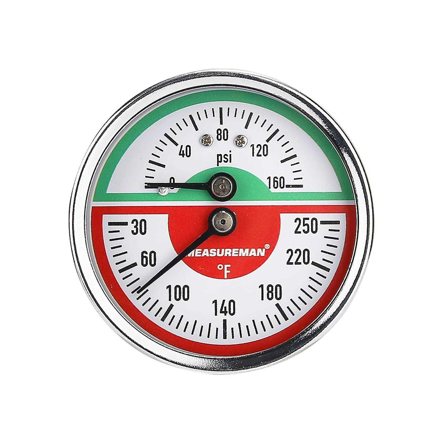 MEASUREMAN Tridicator Thermo-Manometer 2-1/2 0-160psi/30-250 deg F - Zenithce
