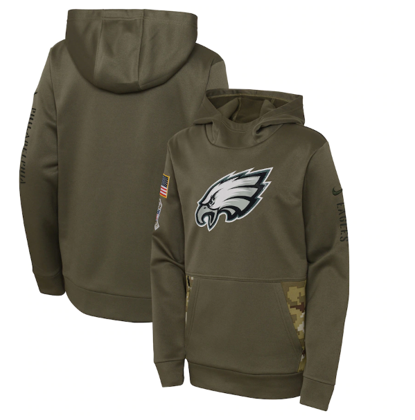 Youth Philadelphia Eagles 2022 Olive Salute To Service Therma Performance Pullover Hoodie - Zenithce