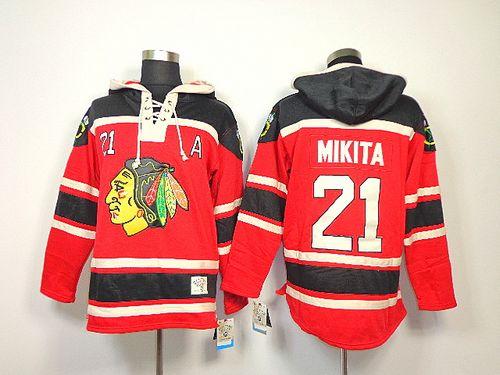 Blackhawks #21 Stan Mikita Red Sawyer Hooded Sweatshirt Stitched Jersey - Zenithce