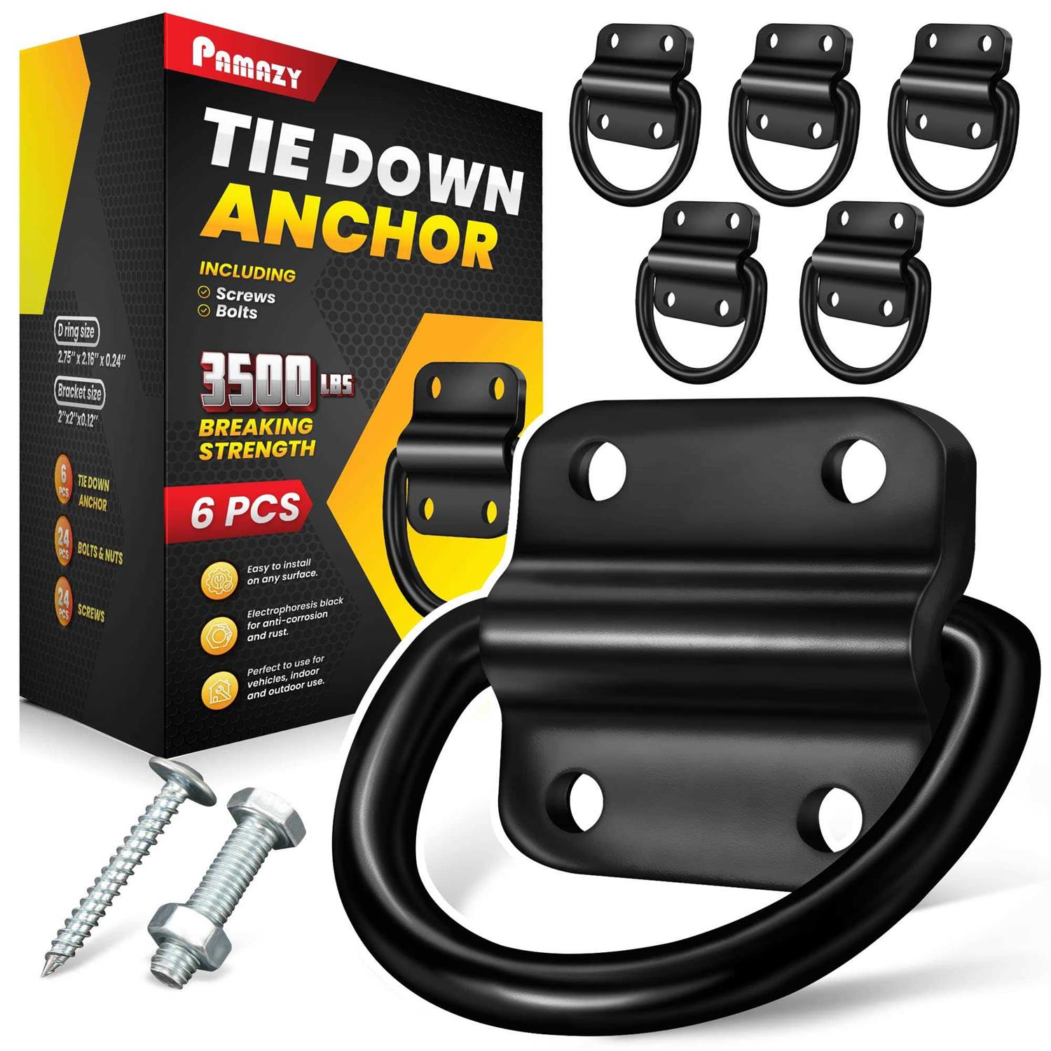 PAMAZY 4PCS Heavy Duty Steel D Rings Tie Down Anchors Ultra Durable 3500 Pound Breaking Strength Surface Mount Hooks Securing Cargo for Trailer - Zenithce