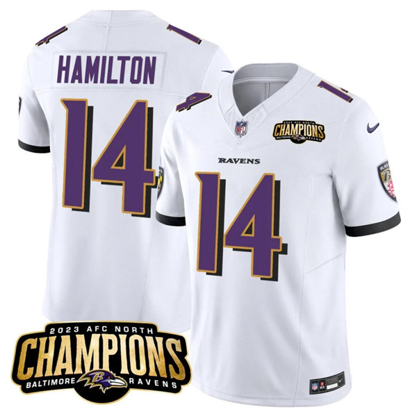 Baltimore Ravens #14 Kyle Hamilton White 2023 F.U.S.E. AFC North Champions Vapor Limited Stitched Jersey - Zenithce