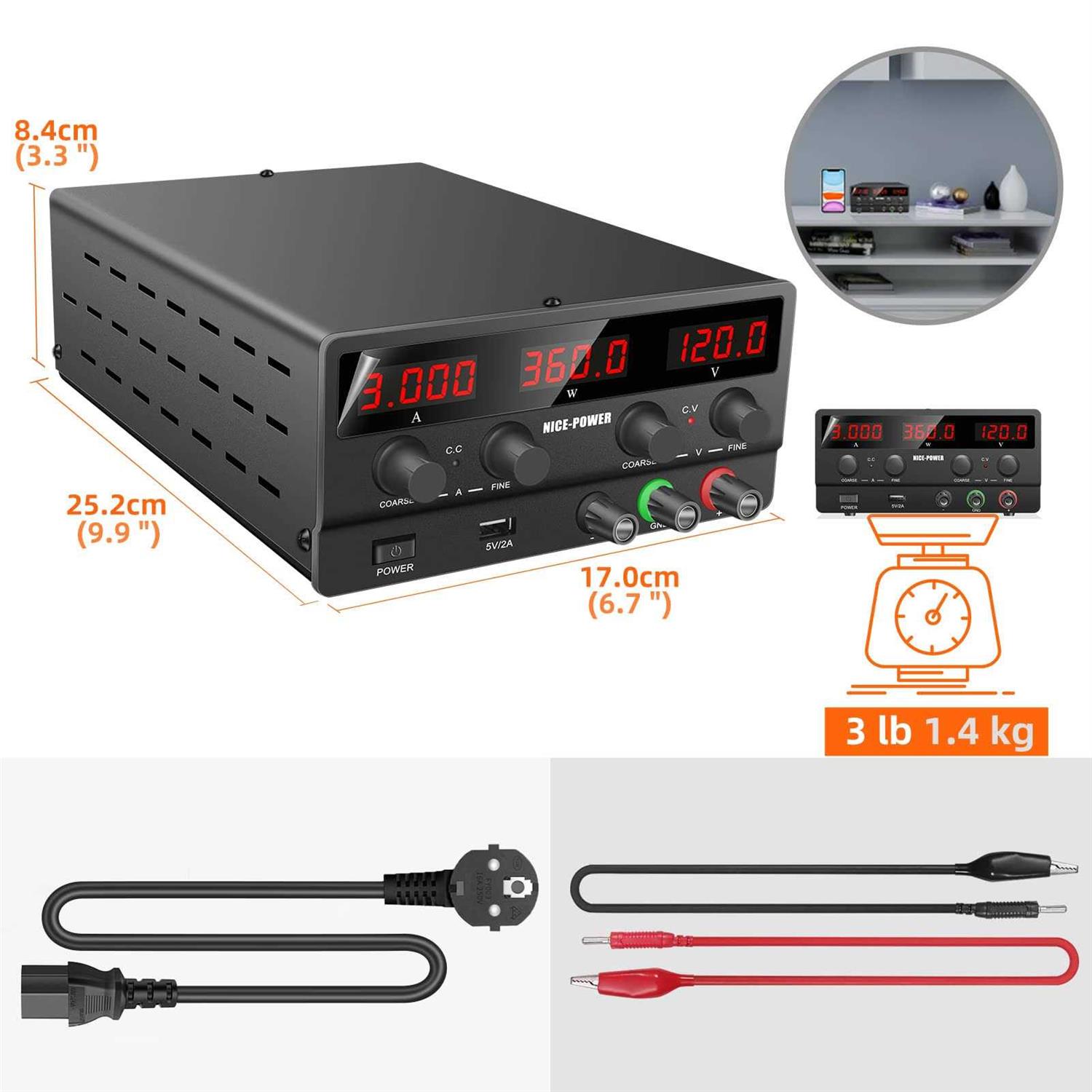 NICE-Power Adjustable DC Power Supply 30v 5A Variable Switching Regulated High Precision 4-Digits LED Display 5V/2A USB Port Output & Input Power - Zenithce