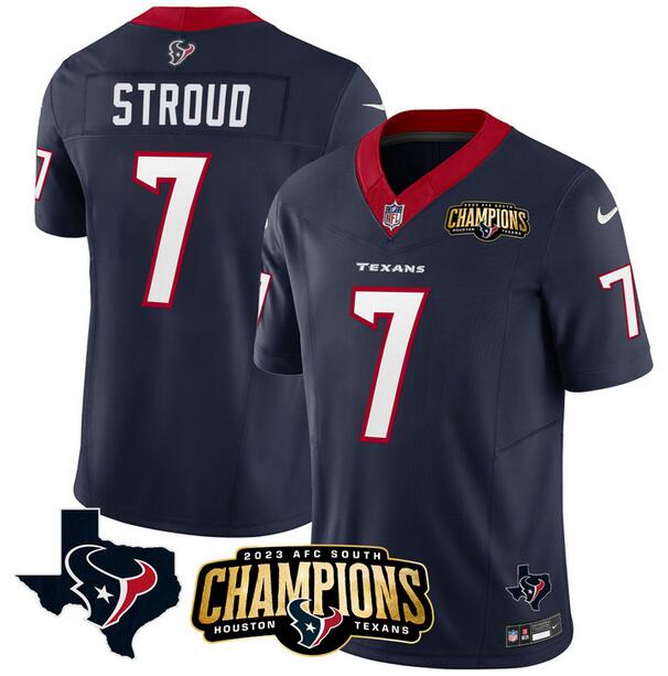 Houston Texans #7 C.J. Stroud Navy 2023 F.U.S.E. AFC South Champions Patch And Team Logo Patch Vapor Untouchable Limited Stitched Jersey - Zenithce