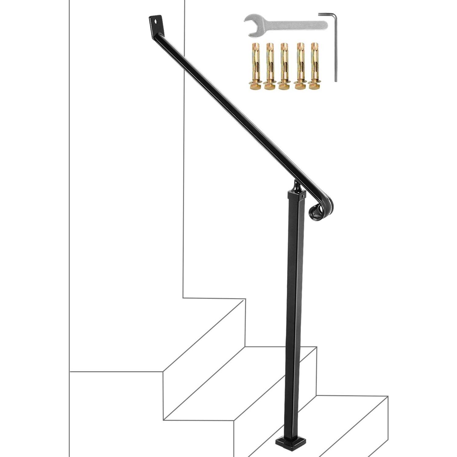 VEVOR Handrails for Outdoor Steps 1-4 Adjustabel Steps Outdoor Stair Railing Wrought Iron Handrail Flexible Porch Railing - Zenithce
