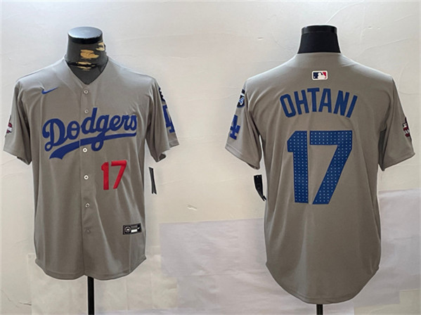 Los Angeles Dodgers #17 Shohei Ohtani Gray 2024 World Series Champions With Fernando Memorial Patch Limited Stitched Jersey - Zenithce
