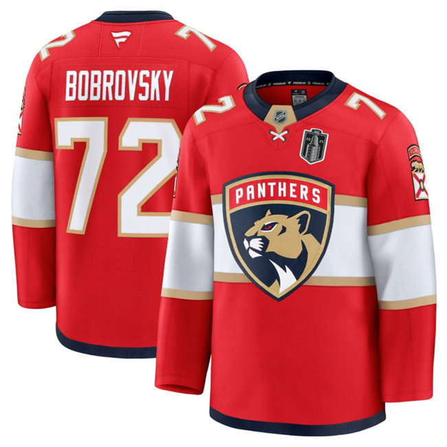 Florida Panthers #72 Sergei Bobrovsky Red 2025 Stanley Cup Final Patch Stitched Jersey - Zenithce