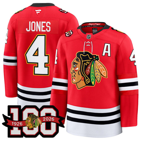 Chicago Blackhawks #4 Seth Jones Red 2025 Home 100th Anniversary With A Patch Stitched Jersey - Zenithce