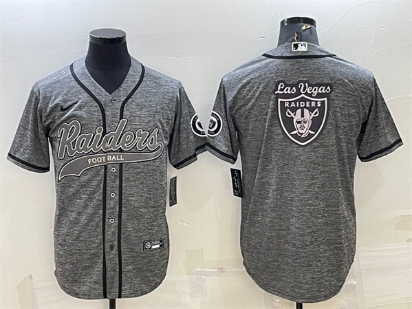 Las Vegas Raiders Gray Team Big Logo With Patch Cool Base Stitched Baseball Jersey - Zenithce
