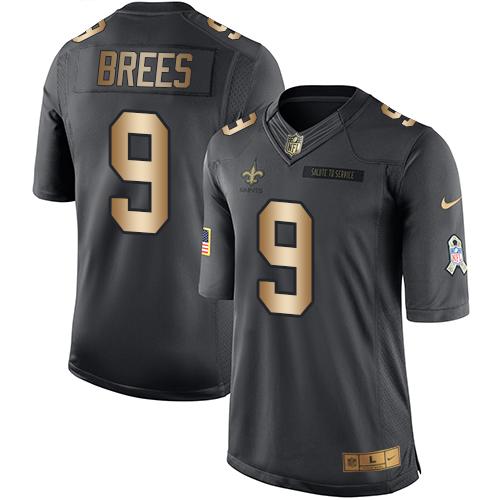 Saints #9 Drew Brees Black Stitched Limited Gold Salute To Service Nike Jersey - Zenithce