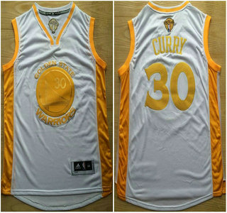 Golden State Warriors #30 Stephen Curry 2015 Final Game Gold Name White Jersey - Zenithce