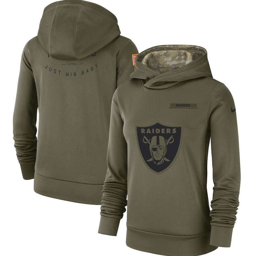 Women's Oakland Raiders Olive Salute To Service Team Logo Performance Pullover NFL Hoodie - Zenithce