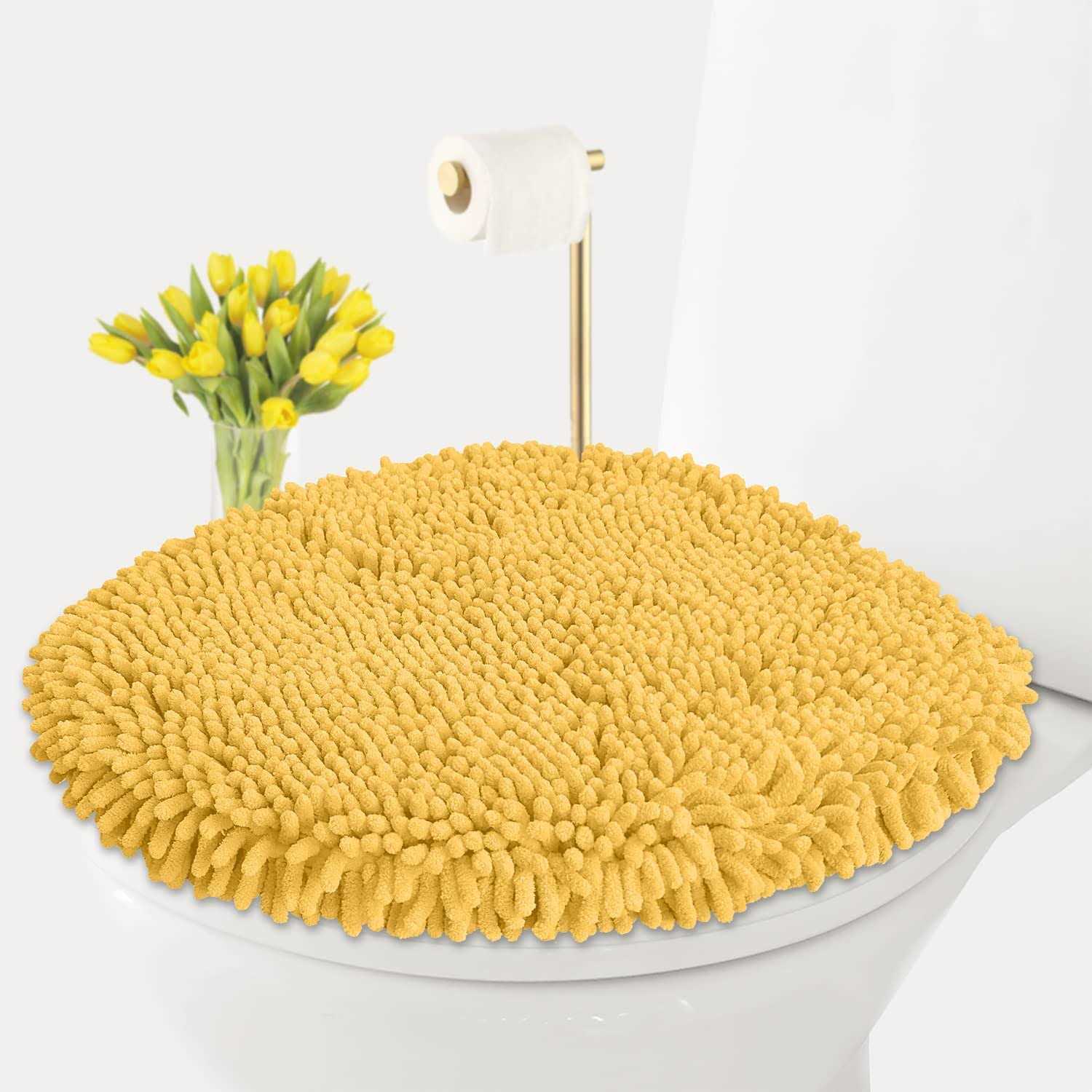 LuxUrux Toilet Lid Cover Extra-Soft Plush Seat Cloud Washable Shaggy Microfiber Standard Toilet Lid Covers for Bathroom Machine Wash & Dry - Zenithce