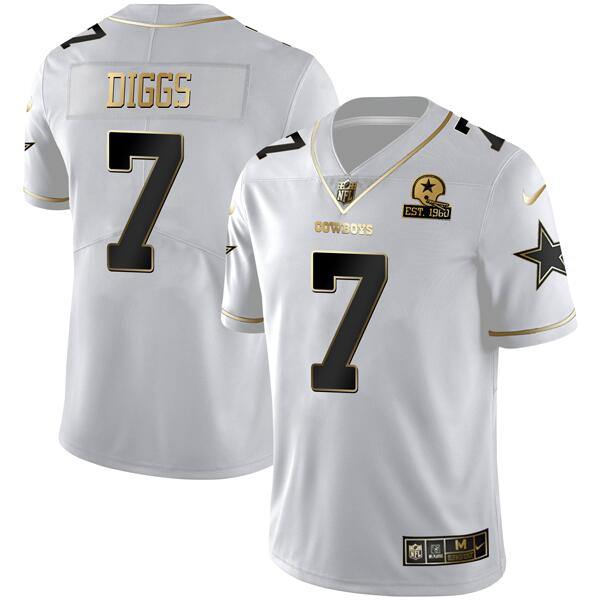 Dallas Cowboys #7 Trevon Diggs White Golden Edition With 1960 Patch Limited Stitched Jersey - Zenithce