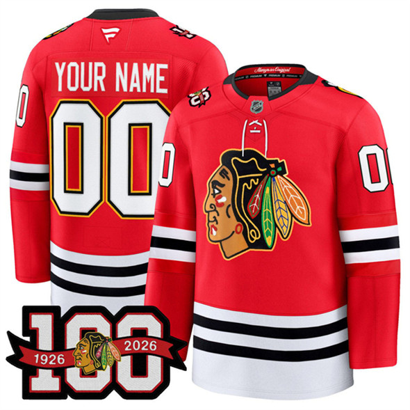 Chicago Blackhawks Custom Red 2025 Home 100th Anniversary Stitched Jersey - Zenithce