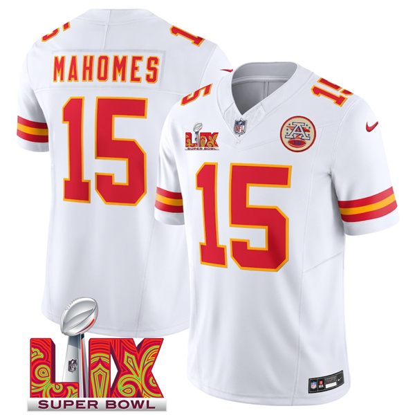 Kansas City Chiefs #15 Patrick Mahomes White 2025 F.U.S.E. Super Bowl LIX Patch Vapor Untouchable Limited Stitched Jersey - Zenithce